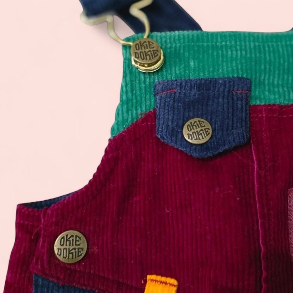 NWT Vintage Rare 1995 Okie-Dokie Infant Corduroy Overalls 12 Months Color Block - Picture 3 of 8